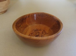 Cherry pyrographed bowl by Keith Leonard a collaboration with Patricia Norton